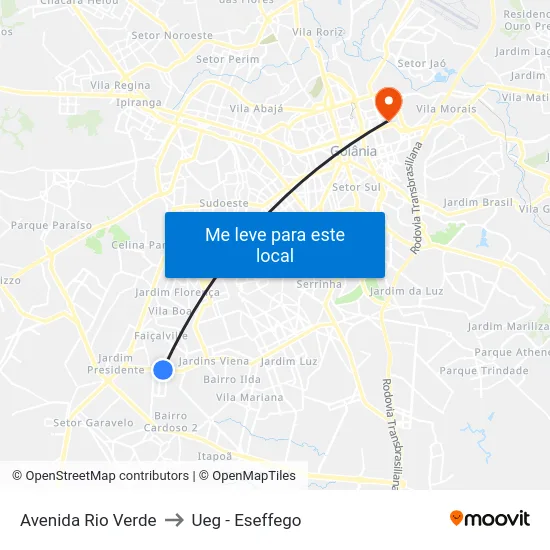 Avenida Rio Verde to Ueg - Eseffego map