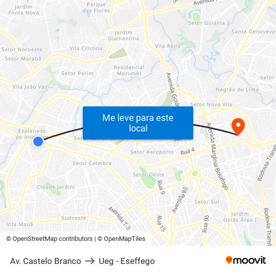 Av. Castelo Branco to Ueg - Eseffego map