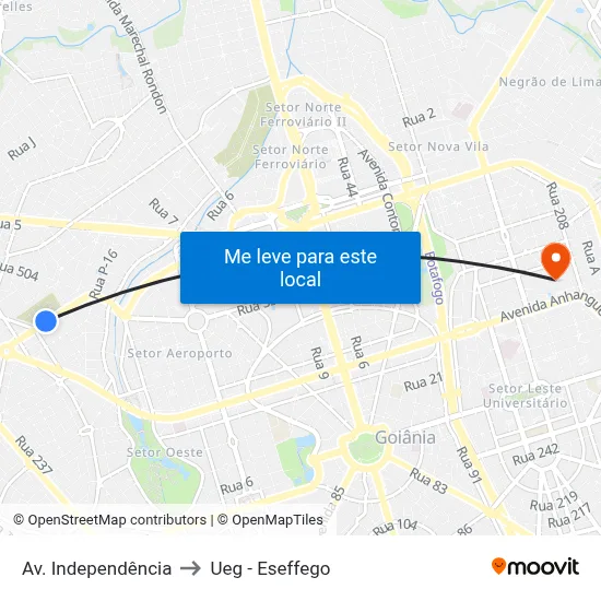 Av. Independência to Ueg - Eseffego map