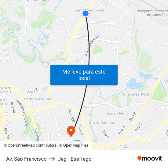 Av. São Francisco to Ueg - Eseffego map