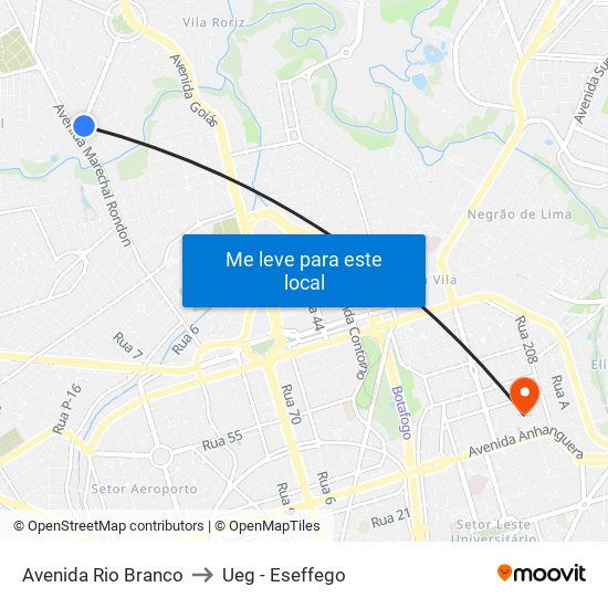 Avenida Rio Branco to Ueg - Eseffego map