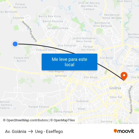Av. Goiânia to Ueg - Eseffego map