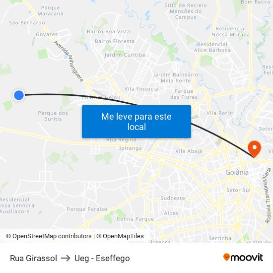 Rua Girassol to Ueg - Eseffego map