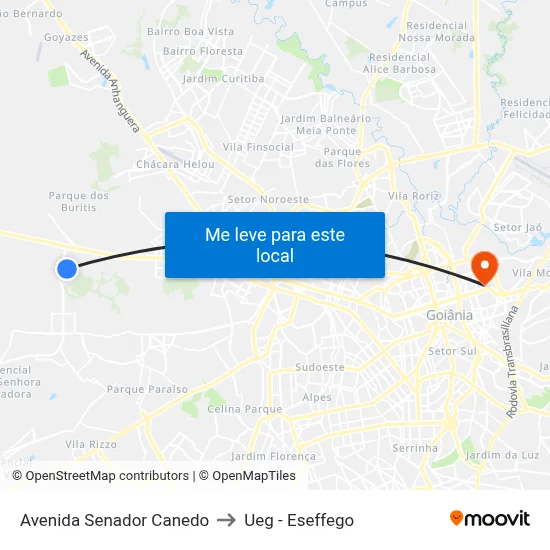 Avenida Senador Canedo to Ueg - Eseffego map
