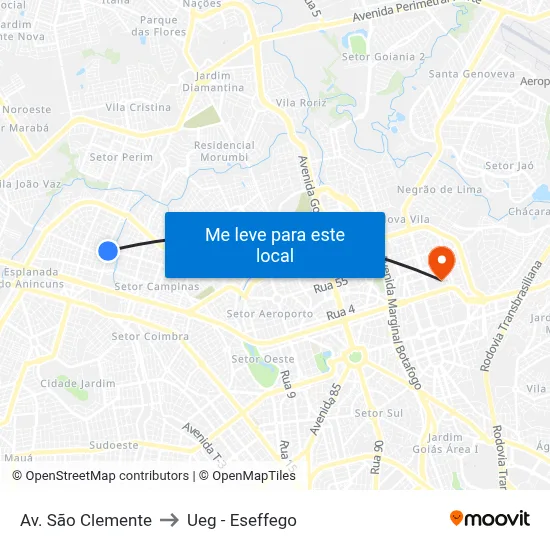 Av. São Clemente to Ueg - Eseffego map