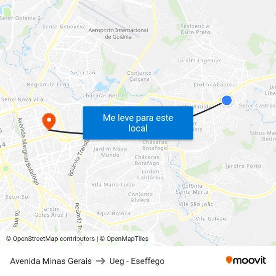 Avenida Minas Gerais to Ueg - Eseffego map