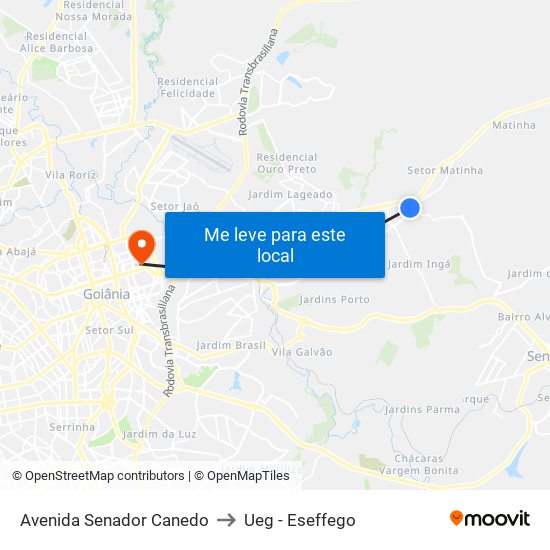 Avenida Senador Canedo to Ueg - Eseffego map
