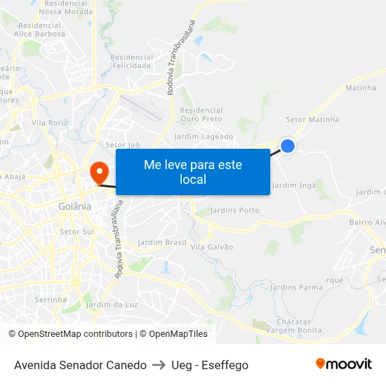 Avenida Senador Canedo to Ueg - Eseffego map