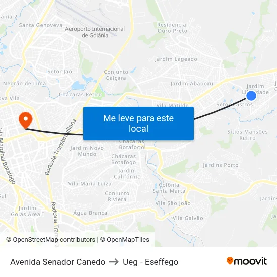Avenida Senador Canedo to Ueg - Eseffego map