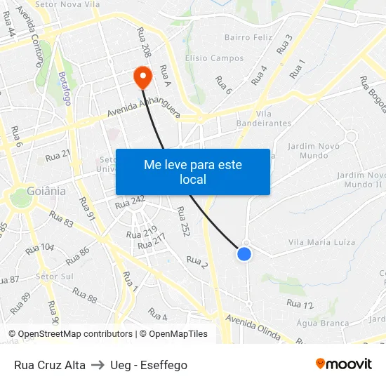 Rua Cruz Alta to Ueg - Eseffego map