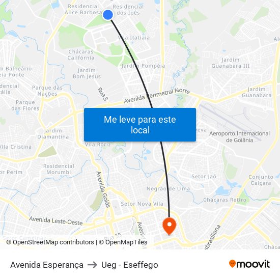 Avenida Esperança to Ueg - Eseffego map