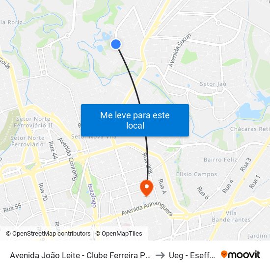 Avenida João Leite - Clube Ferreira Pacheco to Ueg - Eseffego map