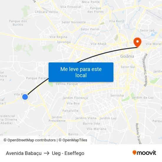 Avenida Babaçu to Ueg - Eseffego map