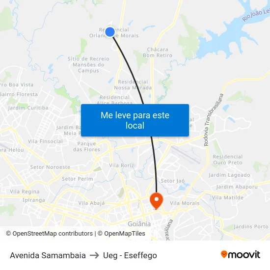 Avenida Samambaia to Ueg - Eseffego map
