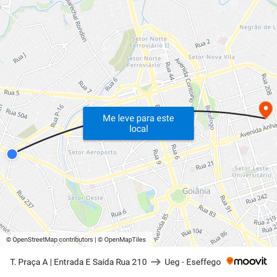 T. Praça A | Entrada E Saída Rua 210 to Ueg - Eseffego map