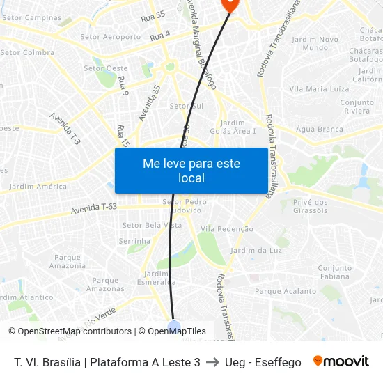 T. Vl. Brasília | Plataforma A Leste 3 to Ueg - Eseffego map