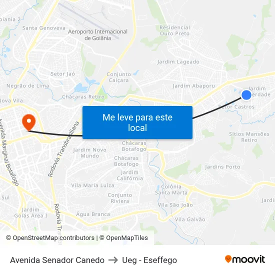Avenida Senador Canedo to Ueg - Eseffego map