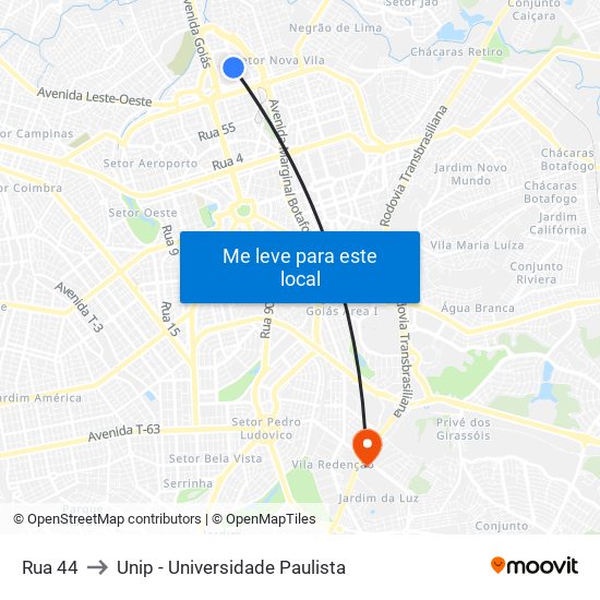 Rua 44 to Unip - Universidade Paulista map