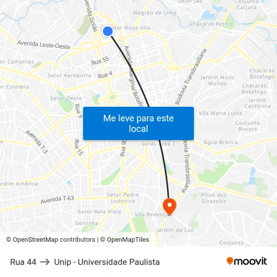 Rua 44 to Unip - Universidade Paulista map