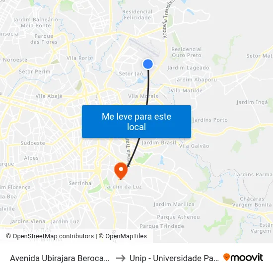Avenida Ubirajara Berocan Leite to Unip - Universidade Paulista map