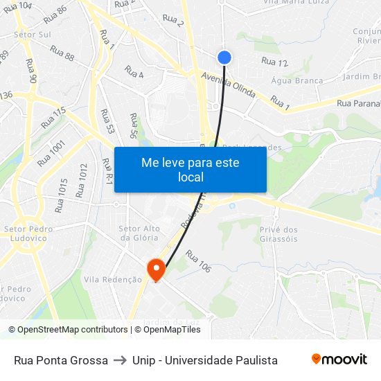 Rua Ponta Grossa to Unip - Universidade Paulista map