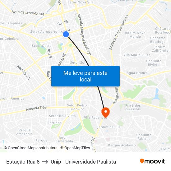 Estação Rua 8 to Unip - Universidade Paulista map
