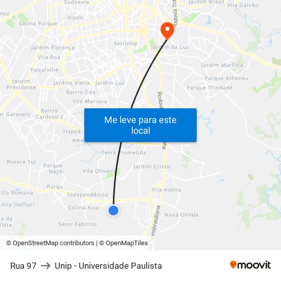 Rua 97 to Unip - Universidade Paulista map