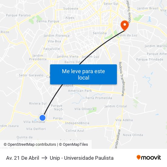 Av. 21 De Abril to Unip - Universidade Paulista map