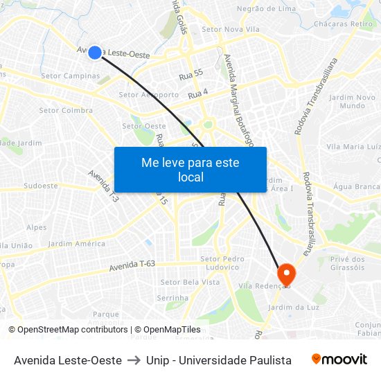 Avenida Leste-Oeste to Unip - Universidade Paulista map