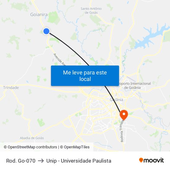 Rod. Go-070 to Unip - Universidade Paulista map