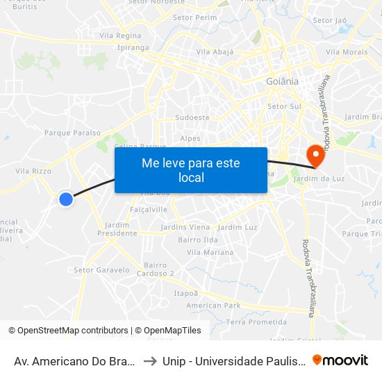 Av. Americano Do Brasil to Unip - Universidade Paulista map