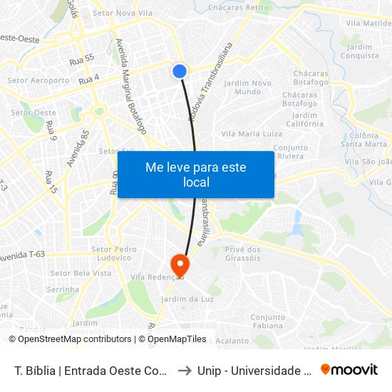 T. Bíblia | Entrada Oeste Convencional to Unip - Universidade Paulista map