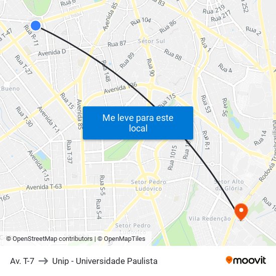 Av. T-7 to Unip - Universidade Paulista map