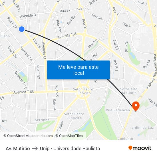 Av. Mutirão to Unip - Universidade Paulista map