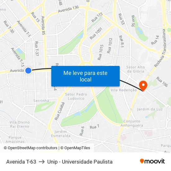 Avenida T-63 to Unip - Universidade Paulista map