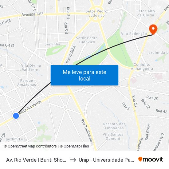 Av. Rio Verde | Buriti Shopping to Unip - Universidade Paulista map