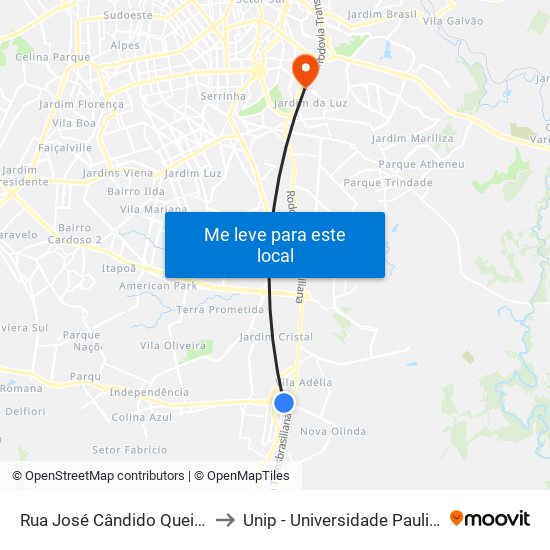 Rua José Cândido Queiroz to Unip - Universidade Paulista map