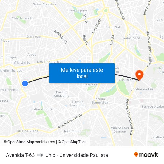 Avenida T-63 to Unip - Universidade Paulista map