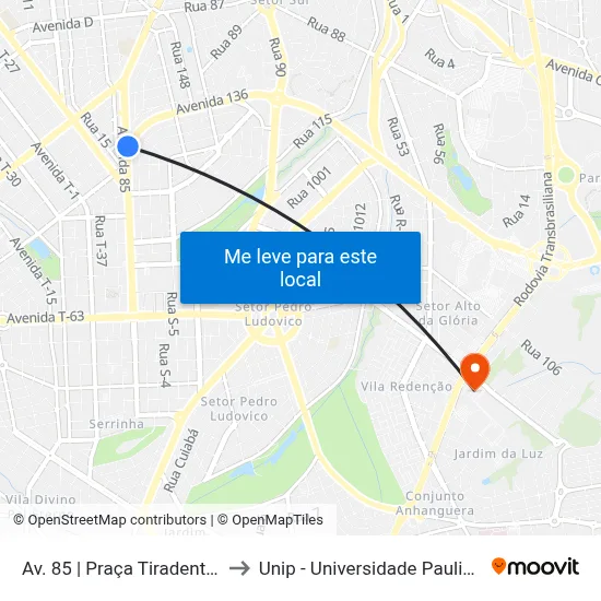 Av. 85 | Praça Tiradentes to Unip - Universidade Paulista map