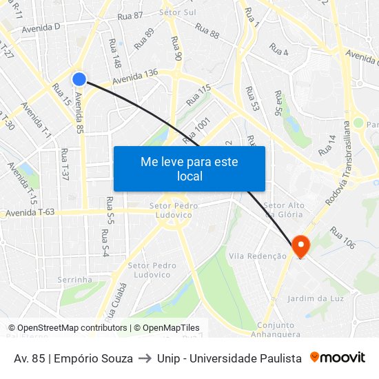Av. 85 | Empório Souza to Unip - Universidade Paulista map