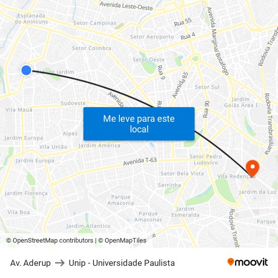 Av. Aderup to Unip - Universidade Paulista map