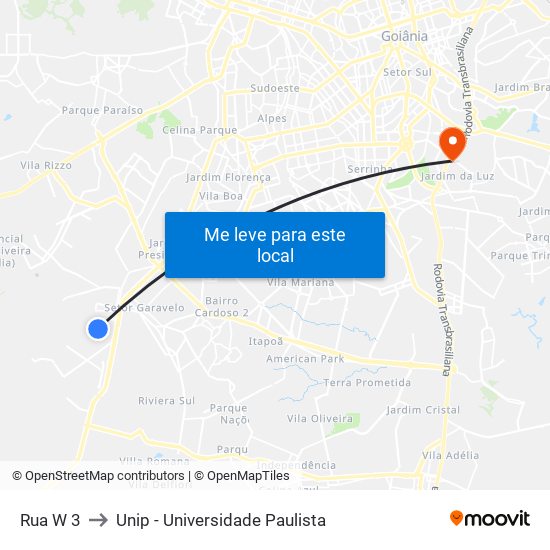 Rua W 3 to Unip - Universidade Paulista map