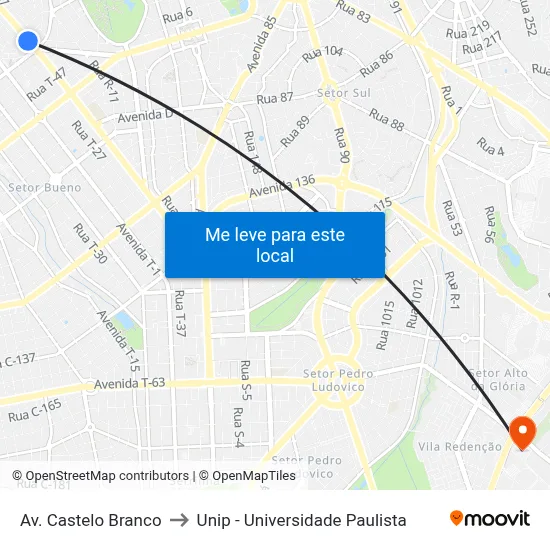 Av. Castelo Branco to Unip - Universidade Paulista map