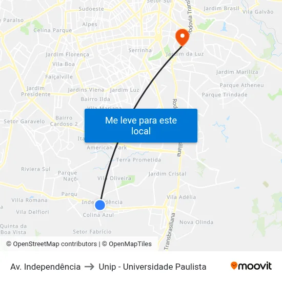 Av. Independência to Unip - Universidade Paulista map