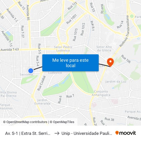 Av. S-1 | Extra St. Serrinha to Unip - Universidade Paulista map