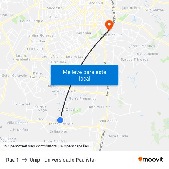 Rua 1 to Unip - Universidade Paulista map