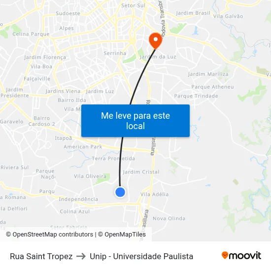 Rua Saint Tropez to Unip - Universidade Paulista map