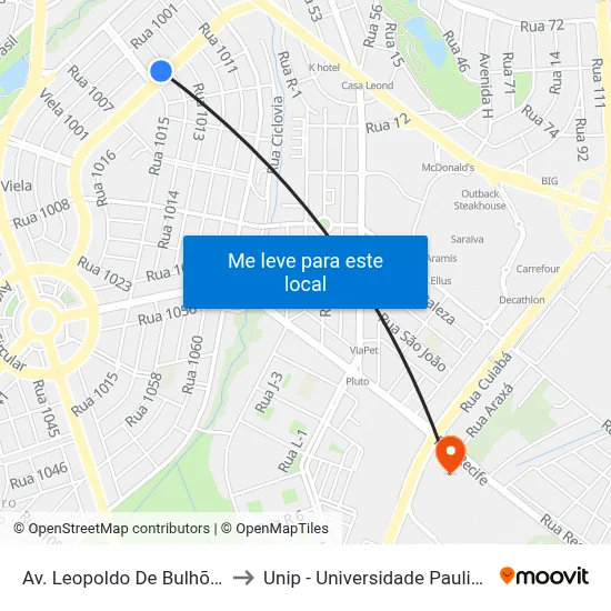 Av. Leopoldo De Bulhões to Unip - Universidade Paulista map