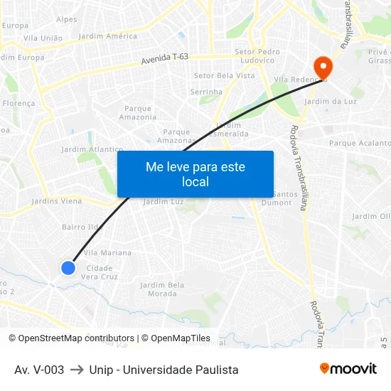 Av. V-003 to Unip - Universidade Paulista map