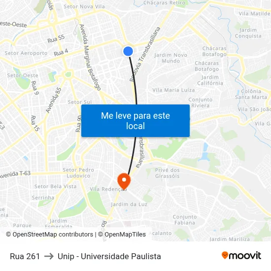 Rua 261 to Unip - Universidade Paulista map